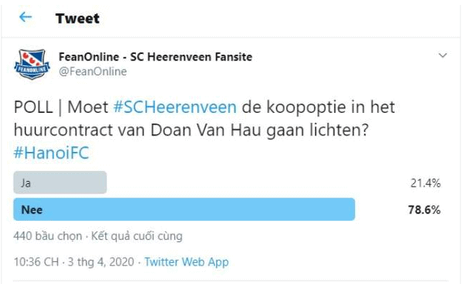 Hơn 78% fan Heerenveen quay lưng, Văn Hậu khó có cửa trụ lại Hà Lan